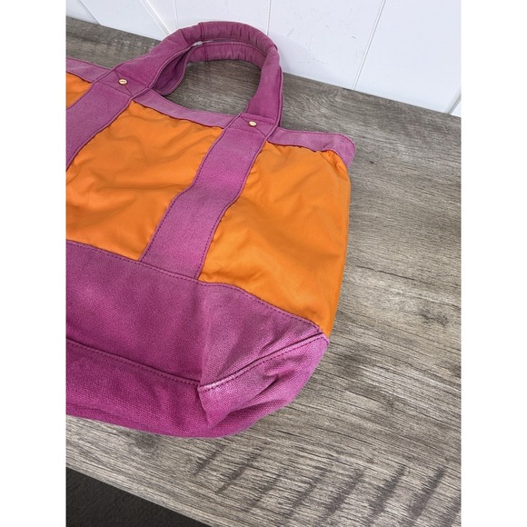 Vintage Tory Burch Canvas Tote Bag Orange Fuchsia Pink - Picture 7 of 13